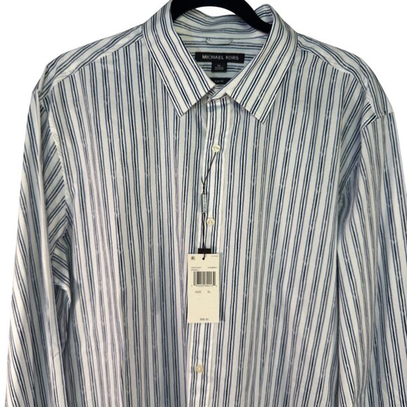 Michael Kors Mens Slim Fit XL Blue & White Striped Button-Down Shirt - Picture 3 of 9